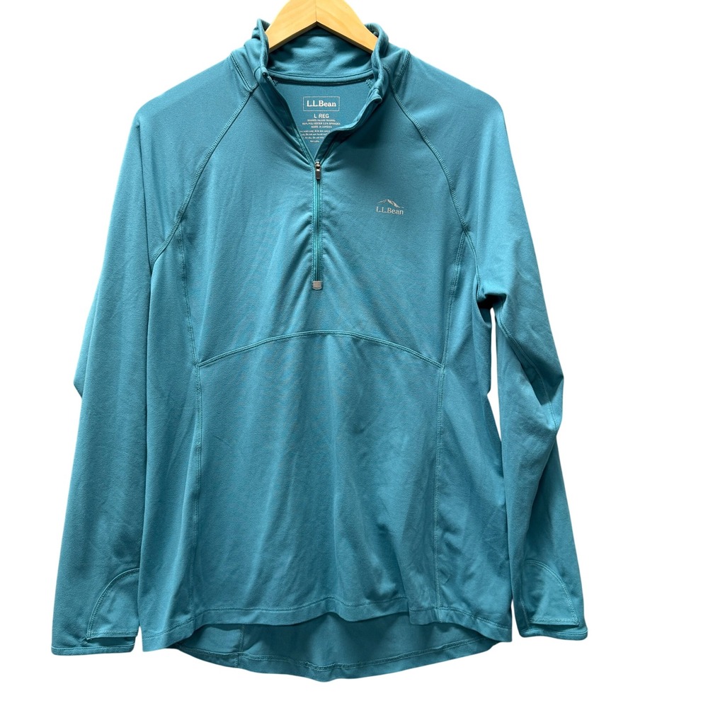LL Bean 1/4 Zip Pullover Womens Large Teal Activewear Hiking Gorpcore Thumbholes